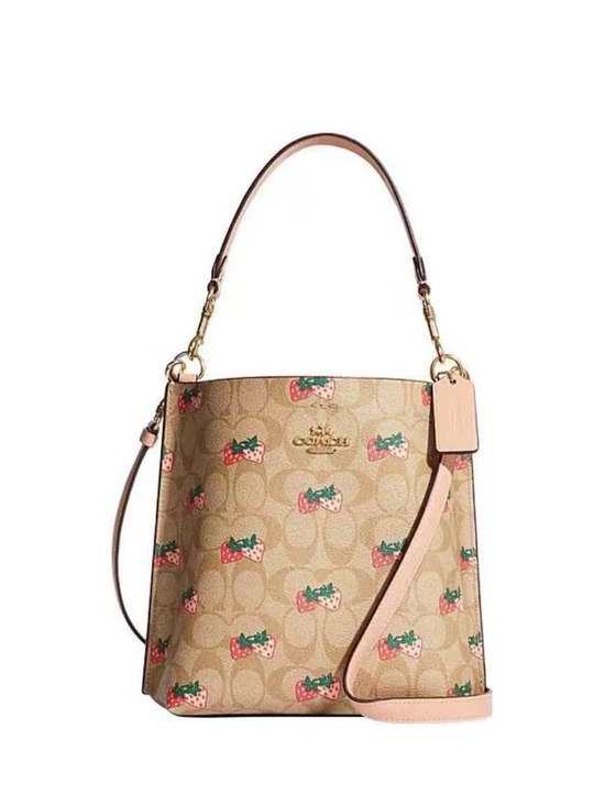 Coach Handbags - Coach mollie Pink Signature Strawberry Print Bucket Bag